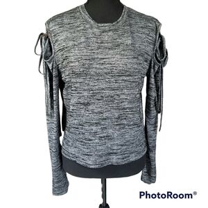 Walter Baker Sz L Cold Shoulder Tie Shoulder Long Sleeve Gray Marled Crop